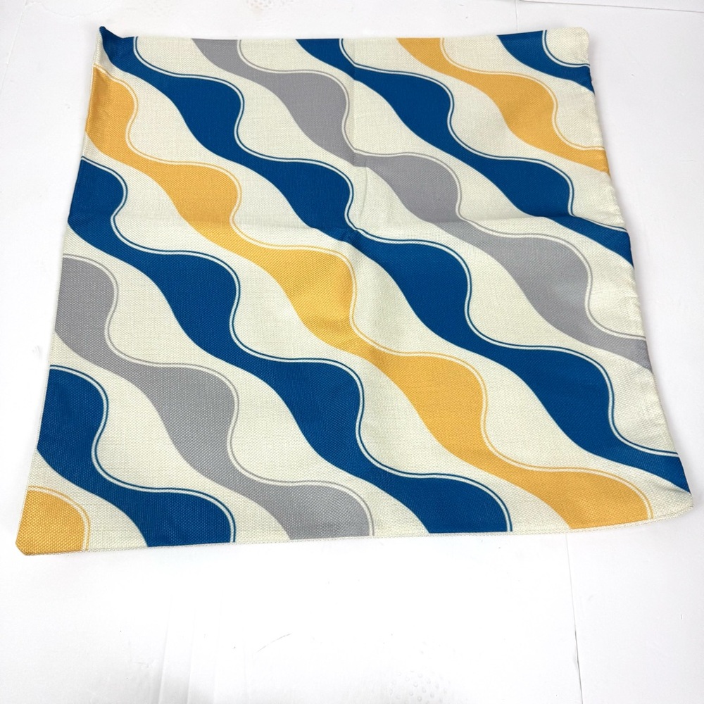 Geometric Set of 4 Throw Pillow Covers Blue Yellow Grey NEW - Picture 8 of 12